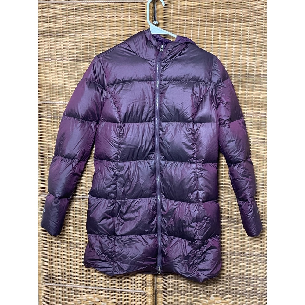 Eddie Bauer EB550 Down Parka Purple Hooded Puffer Womens Medium
